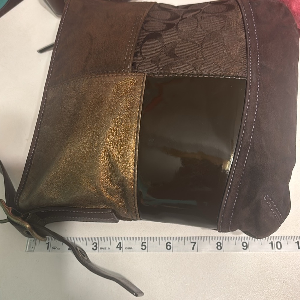 COACH Leather Suede Patchwork Brown Duffel Crossbody Bag - Picture 16 of 16
